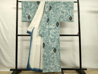 平和屋着物■上質な小紋　絞り　霞菱文　正絹　逸品　DABH5525ya