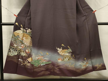 平和屋着物■訪問着　駒刺繍　地紙流水花文　鴛鴦　暈し染め　金彩　正絹　逸品　DABH5526ya