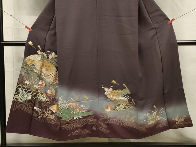 平和屋着物■訪問着　駒刺繍　地紙流水花文　鴛鴦　暈し染め　金彩　正絹　逸品　DABH5526ya