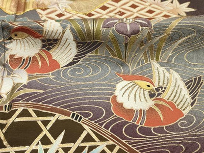 平和屋着物■訪問着　駒刺繍　地紙流水花文　鴛鴦　暈し染め　金彩　正絹　逸品　DABH5526ya