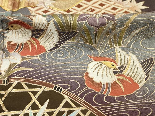 平和屋着物■訪問着　駒刺繍　地紙流水花文　鴛鴦　暈し染め　金彩　正絹　逸品　DABH5526ya