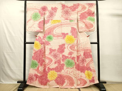 平和屋着物■訪問着　総絞り　流水菊文　正絹　逸品　DABH5530ya