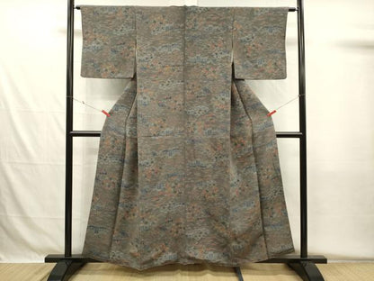 平和屋着物■上質な小紋　風景花文　鬼しぼ縮緬　正絹　逸品　DABH5532ya