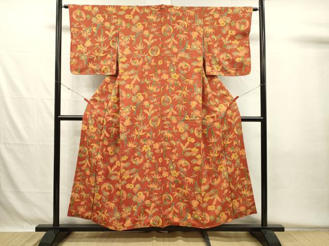 平和屋着物■上質な小紋　花鳥文　松竹梅　正絹　逸品　DABH5536ya