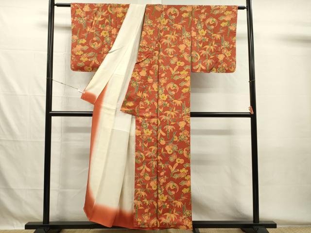 平和屋着物■上質な小紋　花鳥文　松竹梅　正絹　逸品　DABH5536ya