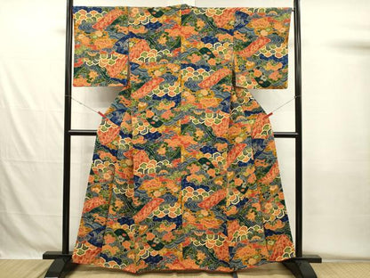 平和屋着物■上質な小紋　型染め　流水吉祥花文　正絹　逸品　DABH5541ya