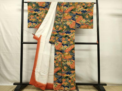 平和屋着物■上質な小紋　型染め　流水吉祥花文　正絹　逸品　DABH5541ya