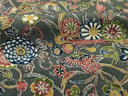 平和屋着物■上質な小紋　型染め　花鳥文　鬼しぼ縮緬　正絹　逸品　未使用　DABH5543ya