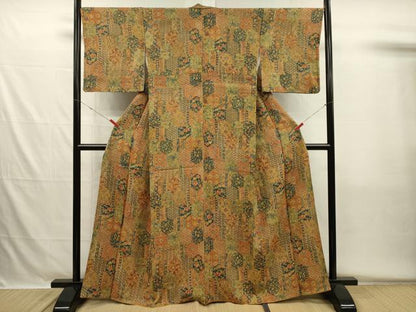 平和屋着物■上質な小紋　紬地　更紗亀甲花文　正絹　逸品　DABH5549ya