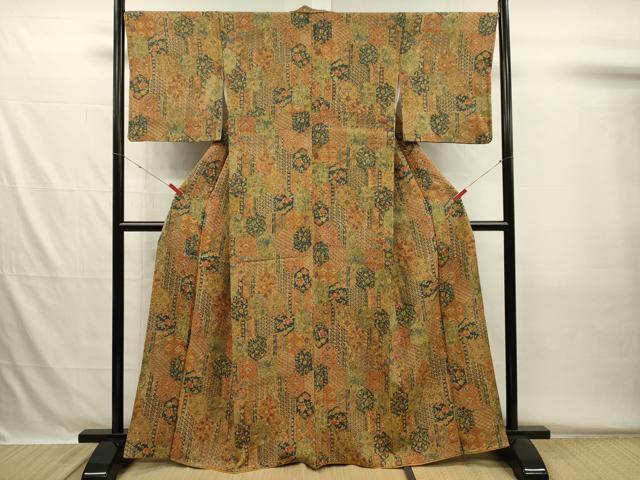 平和屋着物■上質な小紋　紬地　更紗亀甲花文　正絹　逸品　DABH5549ya