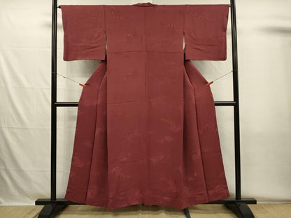 平和屋着物■上質な色無地　風景地紋　真紅色　正絹　逸品　DABH5553ya