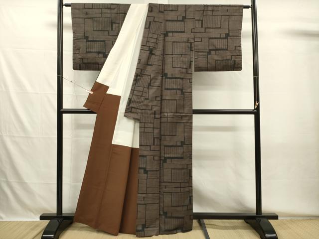 平和屋着物■本場大島紬　7マルキ　幾何学文　正絹　逸品　DABH5555ya