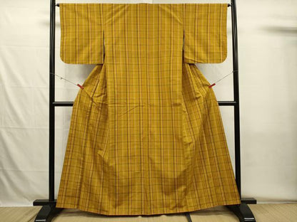 平和屋着物■上質な紬　格子文　正絹　逸品　DABH5558ya