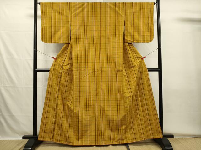 平和屋着物■上質な紬　格子文　正絹　逸品　DABH5558ya