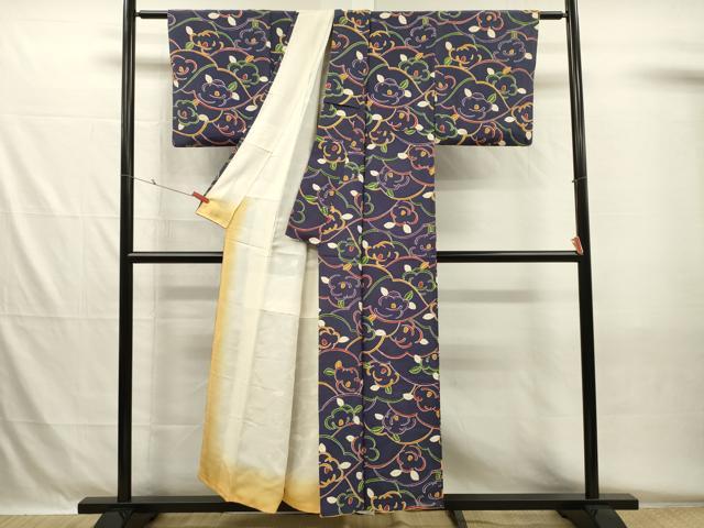 平和屋着物■上質な小紋　草花文　鬼しぼ縮緬　正絹　逸品　DABH5562ya