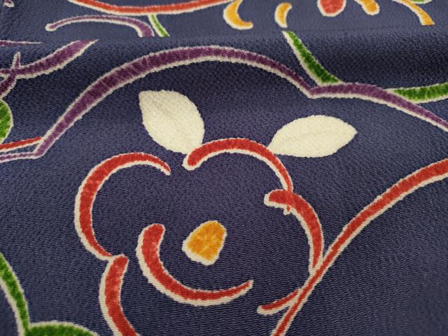 平和屋着物■上質な小紋　草花文　鬼しぼ縮緬　正絹　逸品　DABH5562ya