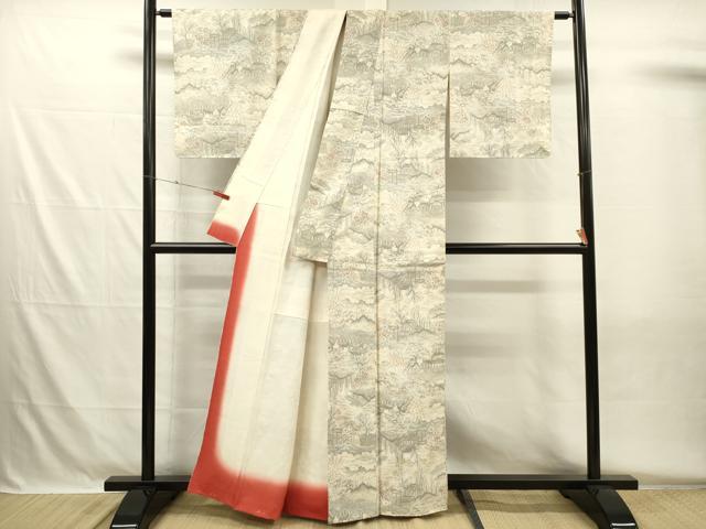 平和屋着物■上質な紬　風景花文　正絹　逸品　DABH5570ya