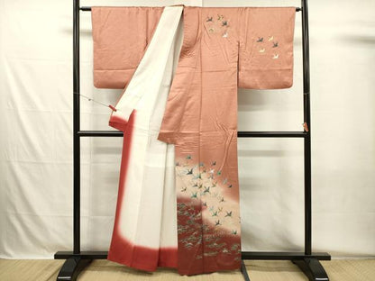 平和屋着物■訪問着　螺鈿　飛鶴松文　暈し染め　金銀彩　正絹　逸品　DABH5572ya
