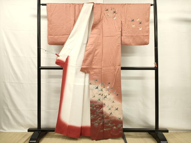 平和屋着物■訪問着　螺鈿　飛鶴松文　暈し染め　金銀彩　正絹　逸品　DABH5572ya