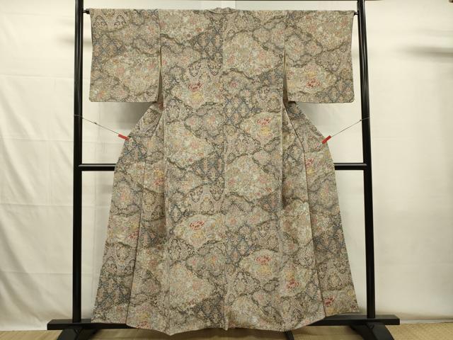 平和屋着物■上質な小紋　更紗花鳥文　鬼しぼ縮緬　正絹　逸品　DABH5575ya