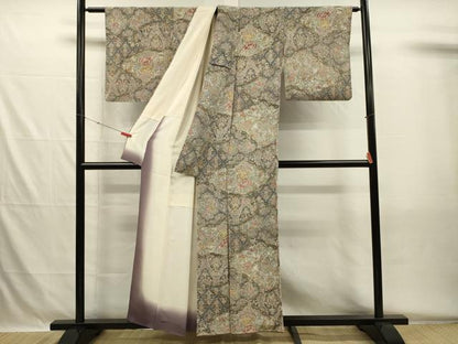 平和屋着物■上質な小紋　更紗花鳥文　鬼しぼ縮緬　正絹　逸品　DABH5575ya