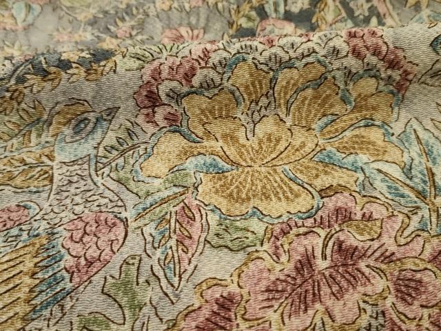 平和屋着物■上質な小紋　更紗花鳥文　鬼しぼ縮緬　正絹　逸品　DABH5575ya
