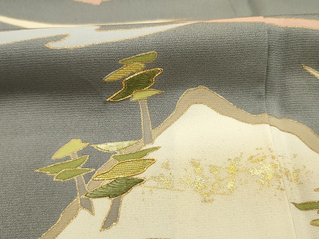 平和屋着物■訪問着　駒刺繍　風景文　金彩　正絹　逸品　DABH5579ya