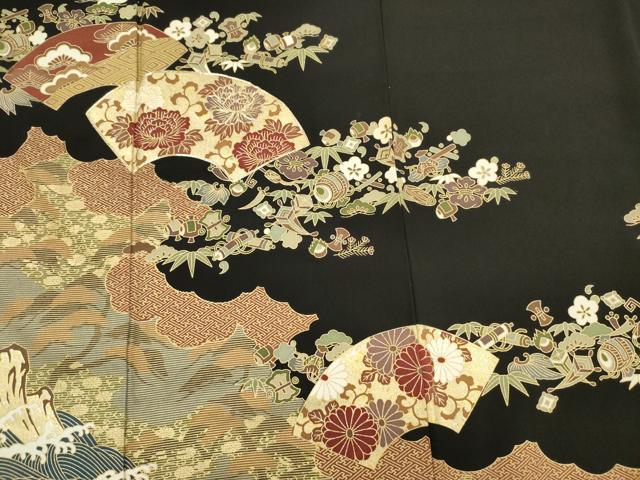 平和屋着物■豪華黒留袖　駒刺繍　地紙花唐草文　宝尽くし　金彩　正絹　逸品　DABH5581ya