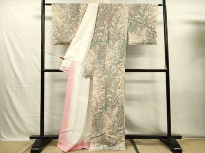平和屋着物■上質な小紋　草花文　鬼しぼ縮緬　正絹　逸品　DABH5582ya