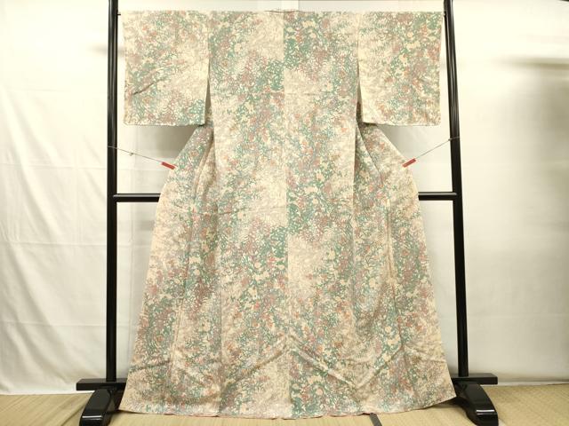 平和屋着物■上質な小紋　草花文　鬼しぼ縮緬　正絹　逸品　DABH5582ya
