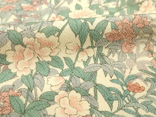 平和屋着物■上質な小紋　草花文　鬼しぼ縮緬　正絹　逸品　DABH5582ya