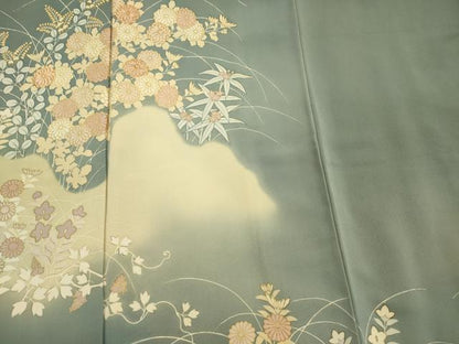 平和屋着物■豪華色留袖　駒刺繍　草花文　暈し染め　金彩　正絹　逸品　DABH5583ya