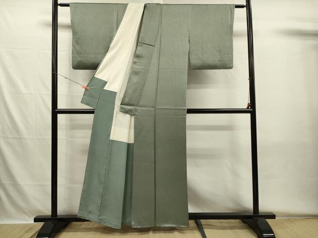 平和屋着物■上質な色無地　霰地紋　山葵色　正絹　逸品　DABH5585ya