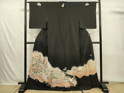 平和屋着物■豪華黒留袖　作家物　刺繍　風景花松文　暈し染め　金彩　正絹　逸品　DABH5586ya