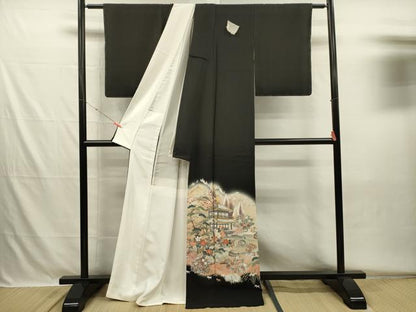 平和屋着物■豪華黒留袖　作家物　刺繍　風景花松文　暈し染め　金彩　正絹　逸品　DABH5586ya