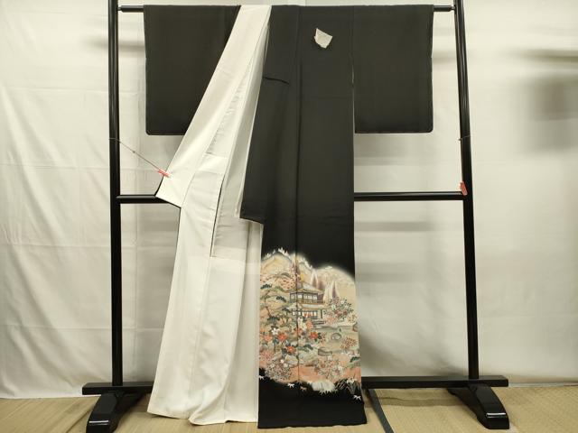 平和屋着物■豪華黒留袖　作家物　刺繍　風景花松文　暈し染め　金彩　正絹　逸品　DABH5586ya