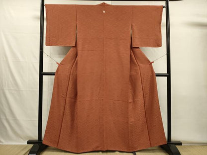 平和屋着物■上質な色無地　菱地紋　樺色　正絹　逸品　DABH5594ya