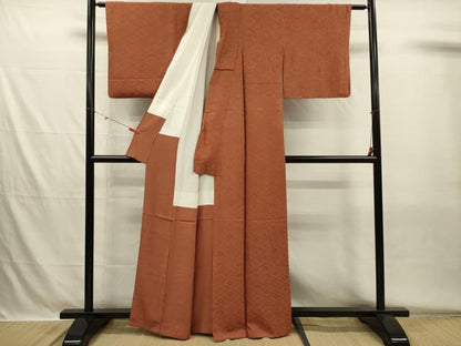 平和屋着物■上質な色無地　菱地紋　樺色　正絹　逸品　DABH5594ya