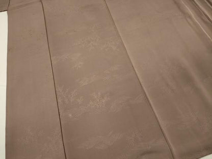平和屋着物■上質な色無地　立波草葉地紋　胡桃染色　正絹　逸品　DABH5597ya