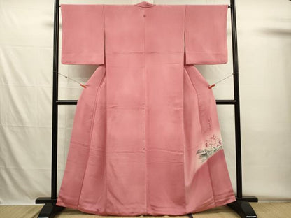 平和屋着物■二代目清次郎　手描き　色無地　薔薇色　暈し染め　鬼しぼ縮緬　正絹　逸品　DABH5607ya
