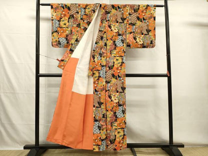 平和屋着物■上質な小紋　誰が袖花文　鬼しぼ縮緬　正絹　逸品　DABH5608ya