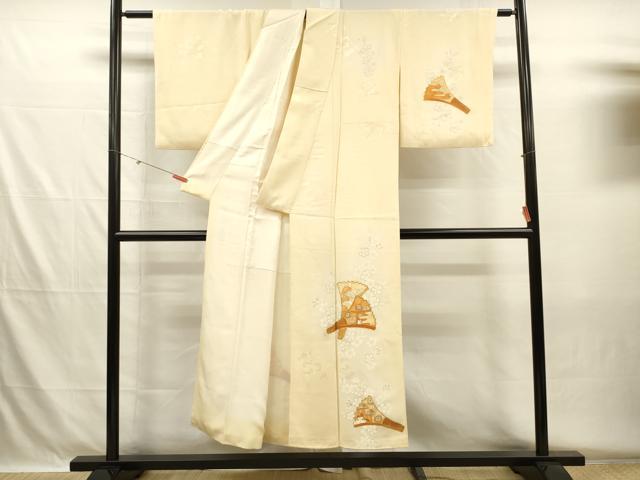 平和屋着物■訪問着　駒刺繍　扇面花松文　舞桜　金銀彩　正絹　逸品　DABH5609ya