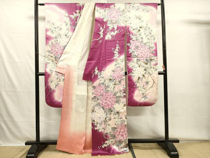 平和屋着物■豪華振袖　草花文　舞桜　暈し染め　正絹　逸品　DABH5612ya