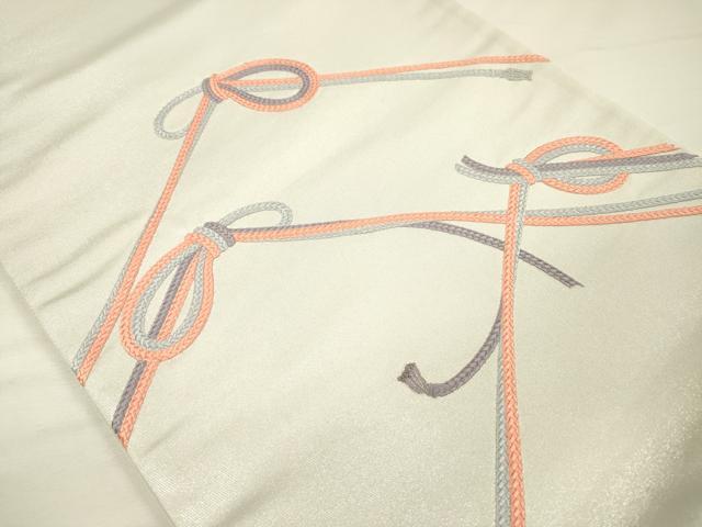 平和屋着物◎太鼓柄袋帯　総刺繍　結び紐文　正絹　逸品　DABH5622ya