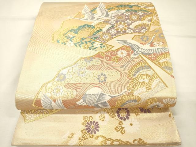 平和屋着物◎六通柄袋帯　唐織　飛鶴花松文　金銀糸　正絹　逸品　DABH5625ya