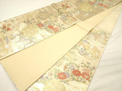 平和屋着物◎六通柄袋帯　唐織　草花丸文　金銀糸　正絹　逸品　DABH5626ya