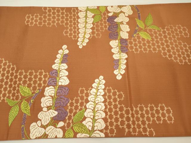 平和屋着物◎太鼓柄袋帯　唐織　枝垂れ藤　金糸　正絹　逸品　DABH5629ya