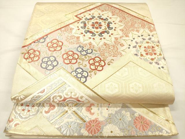 平和屋着物◎六通柄袋帯　唐織　正倉院花文　金糸　正絹　逸品　DABH5630ya