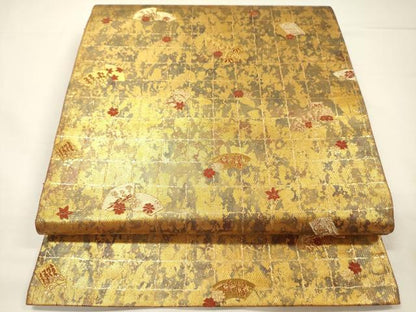 平和屋着物◎六通柄袋帯　扇面花文　金糸　引箔　正絹　逸品　DABH5631ya