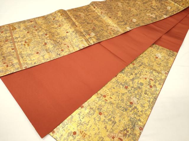 平和屋着物◎六通柄袋帯　扇面花文　金糸　引箔　正絹　逸品　DABH5631ya